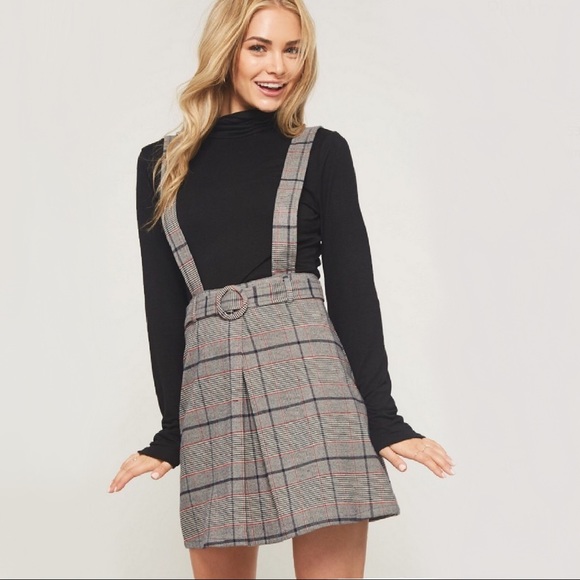 Plaid Overall Skirt, Pleated Skater Skirt - Picture 7 of 7